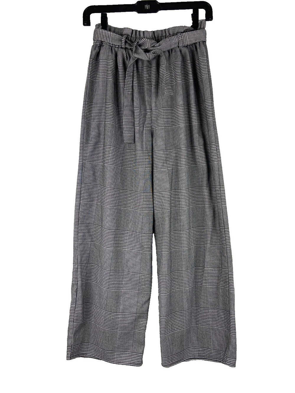 Art Class Women Large Houndstooth Plaid Pants Wide Leg Elastic Waist Tie Belt